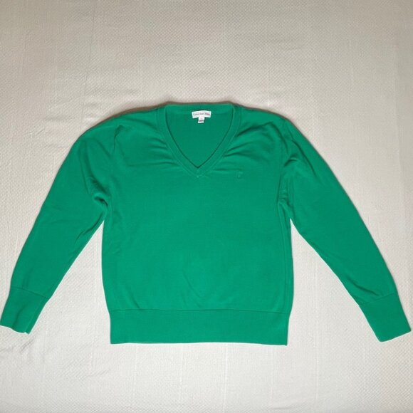 Calvin Klein Jeans Green V-Neck Sweater | Size Large | Classic 100% Cotton Knit - Picture 2 of 7